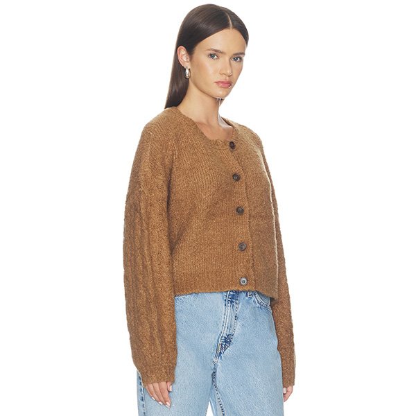 Knit Cardigan Thistle side view with button front and soft fuzzy knit by Free People