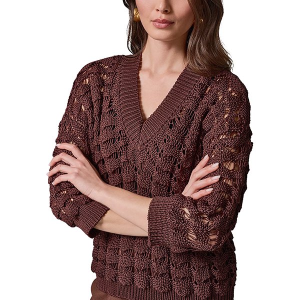 Knit Sweater - V-Neck Shell Stitch Canyon