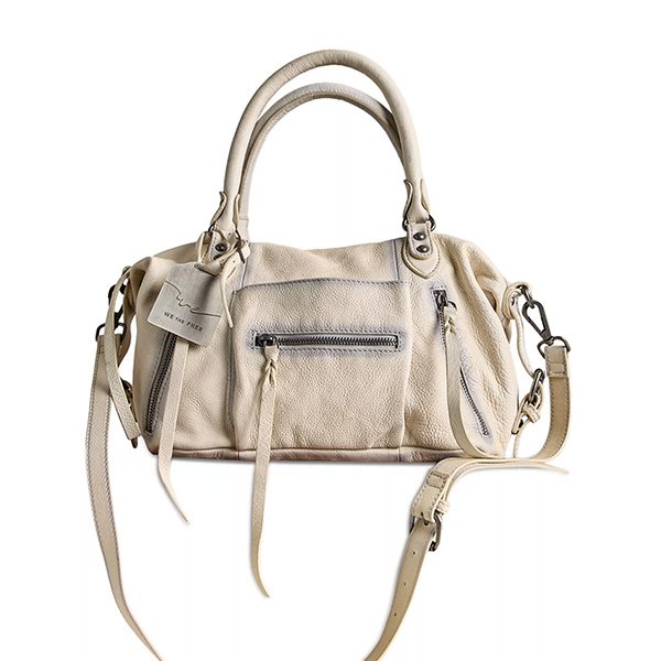 Leather Tote Free People Baby Emerson Salt washed leather front view with hangtag and zip pockets