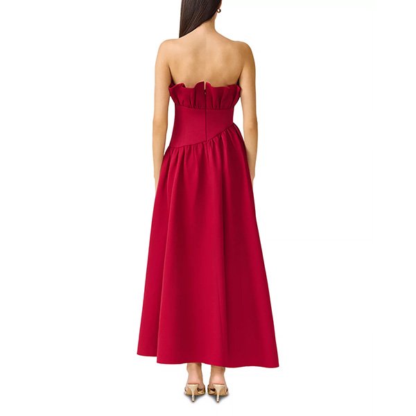 Maxi Dress Elliatt Laurel Burgundy back view showing ruffle trim and back zipper closure