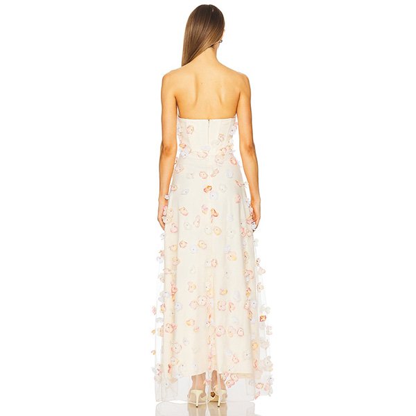 Maxi Dress ELLIATT Livia Multi back view showing hidden zip and cascading floral accents