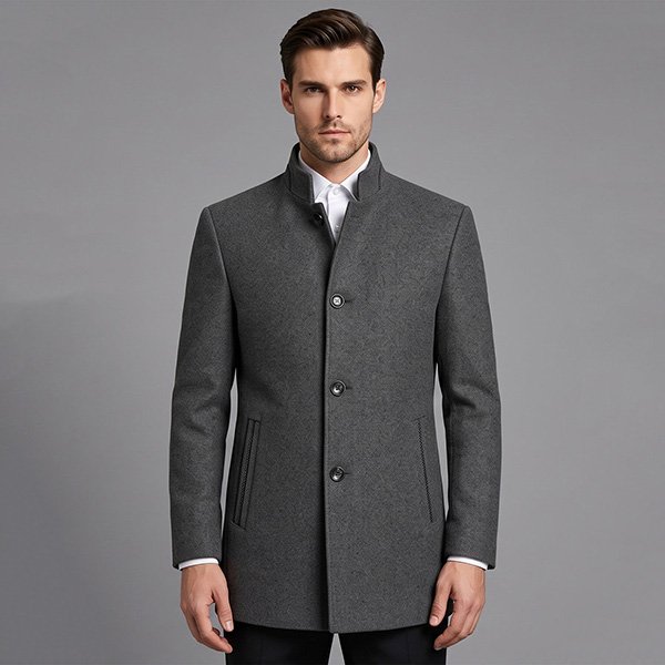 Men's Blazer - Stand Collar Grey Single Breasted