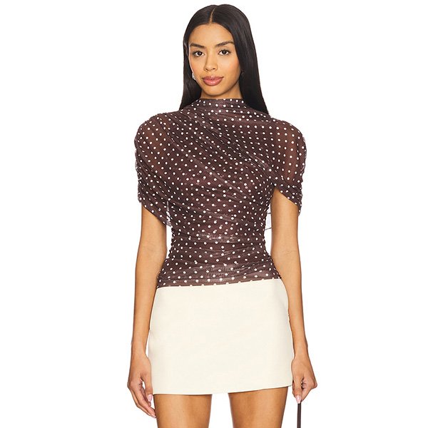 Mesh Top - Evianna Ruched Polka Dot | Amanda Uprichard
