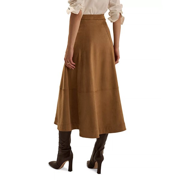 Midi Skirt Favorite Daughter Aspen Camel back view showing A-line drape and midi hem