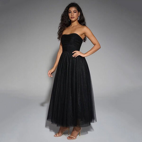Off Shoulder Maxi Dress AW Hope strapless front view with bustier bodice
