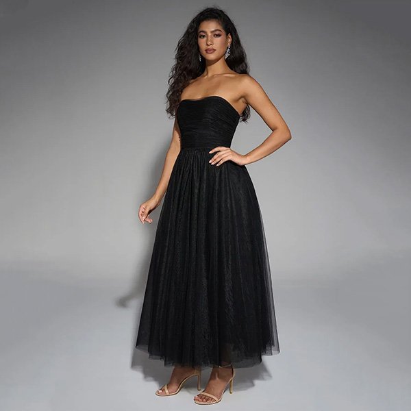 Off Shoulder Maxi Dress - Hope Black Tulle | AW