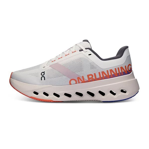 On Cloudsurfer Next White Flame women's running shoe three-quarter front view