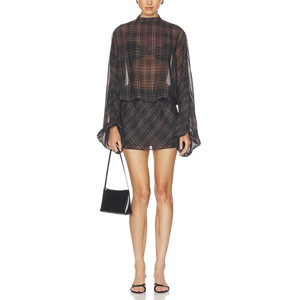 Plaid Mini Dress - Albany by L'Academie Brown