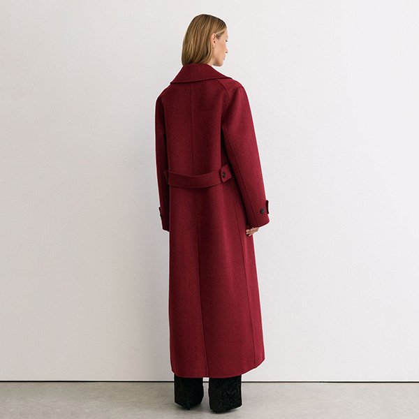 Red Coat REISS Alara back view showing buttoned half-belt and blindseam construction