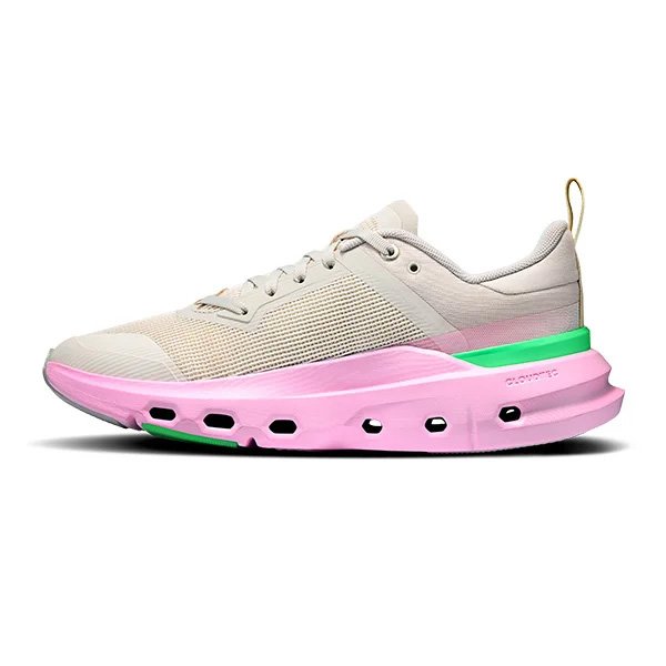 Running Shoes On Cloudpulse Next Silver Honeydew medial side view highlighting Swiss Engineering detail