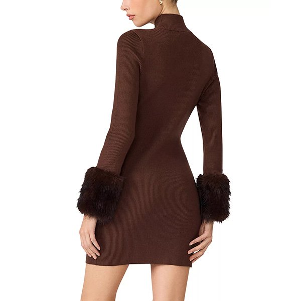 Sweater Dress Steve Madden Riello Dark Espresso back view with fur trim cuffs
