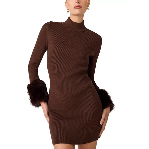 Sweater Dress Steve Madden Riello Dark Espresso front view with mock neck