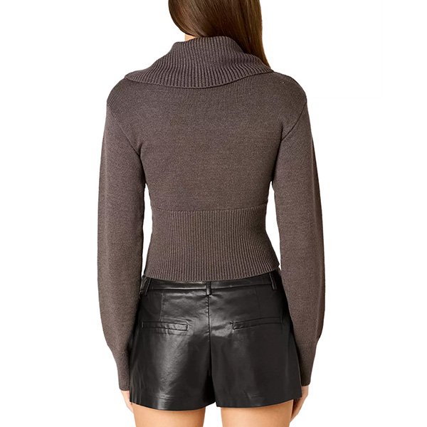Turtleneck Sweater NIA Arden Charcoal back view showing foldover collar and ribbed band hem