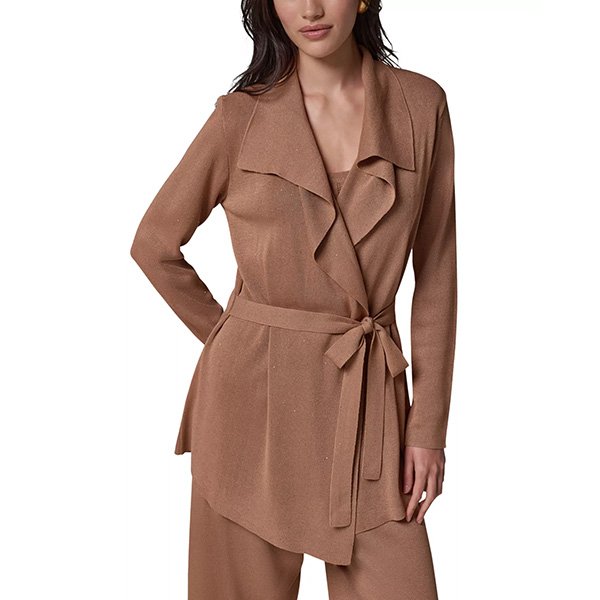 Wrap Cardigan Donna Karan Camel tied at waist with bow showing wrap silhouette