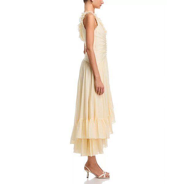 Cinq à Sept ruffled dress in Gardenia with high-low hem and cotton-silk fabric
