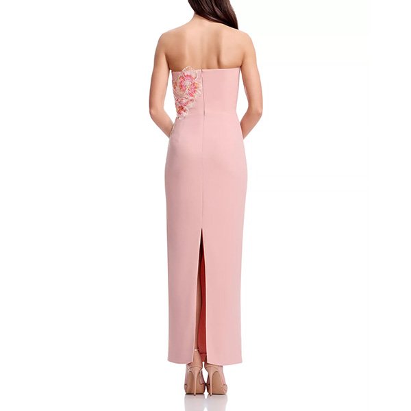 Dress the Population Viviana strapless dress in blush multi with floral beading and bodycon silhouette