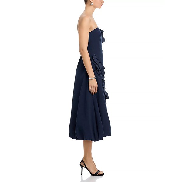 Ramy Brook Zaria midi dress in navy with tonal 3D appliqués and bubble hem