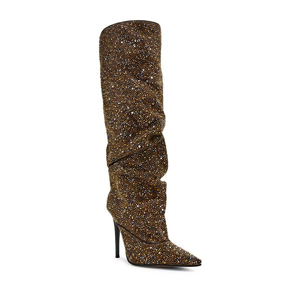 Rhinestone Boots - Elona Slouchy Knee High