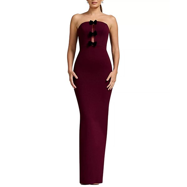 Strapless Bow Gown - Everly Dark Cherry