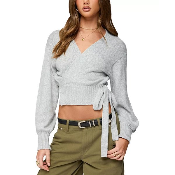 Wrap Cardigan - Stella Knit Gray | Edikted