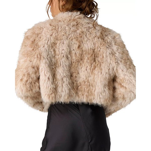 Ivory faux fur jacket back view showing cropped silhouette