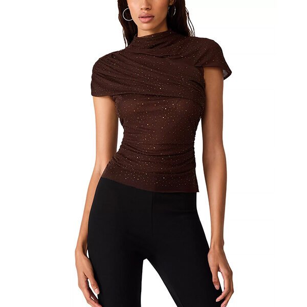 Ruched Mock Neck Top - Evereth Glitter | STEVE MADDEN