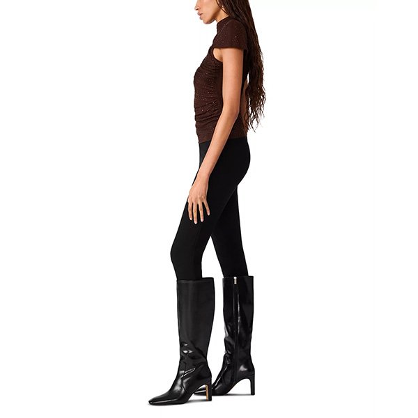 STEVE MADDEN ruched mock neck top dark toffee side view showing cap sleeves
