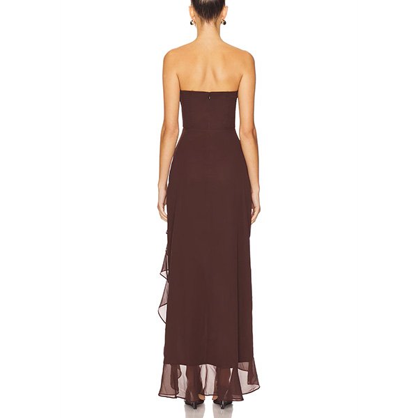 Strapless maxi dress with asymmetric hem and sweetheart neckline