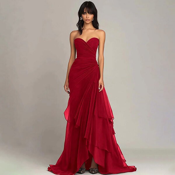 ZAPAKA sweetheart formal dress with ruched bodice and ruffled details