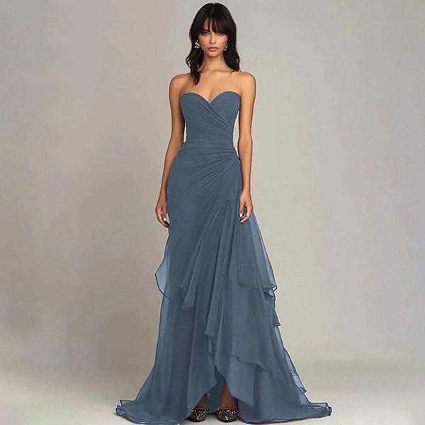 ZAPAKA sweetheart formal dress with ruched bodice and ruffled details