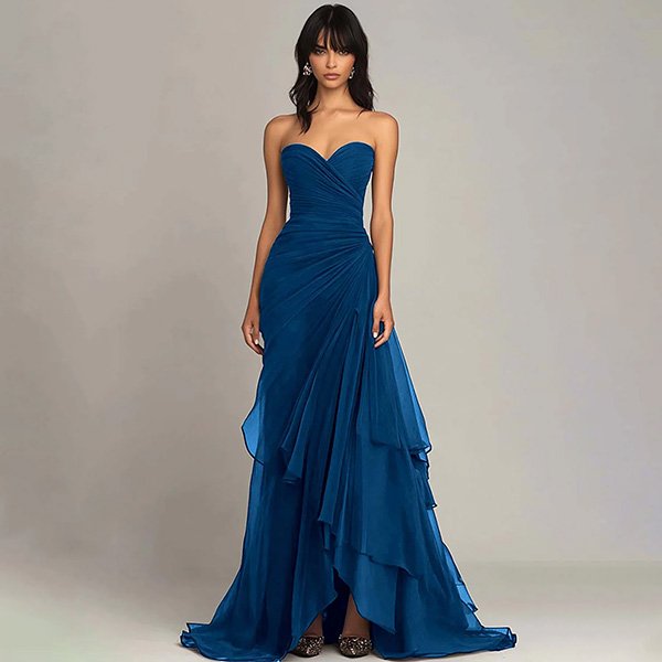 ZAPAKA sweetheart formal dress with ruched bodice and ruffled details