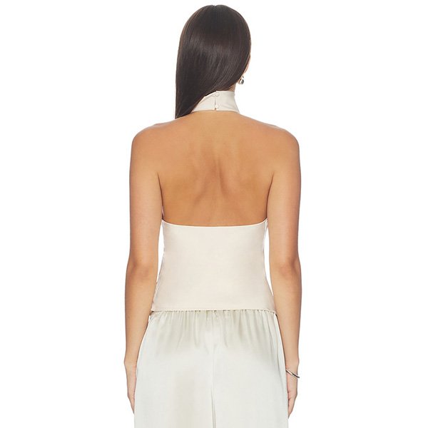 Backless Top Wendy cream satin open back with button loop closure by ALL THE WAYS
