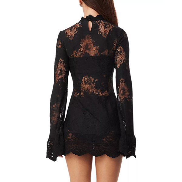 Black Lace Dress SNDYS Astra back view with button keyhole closure