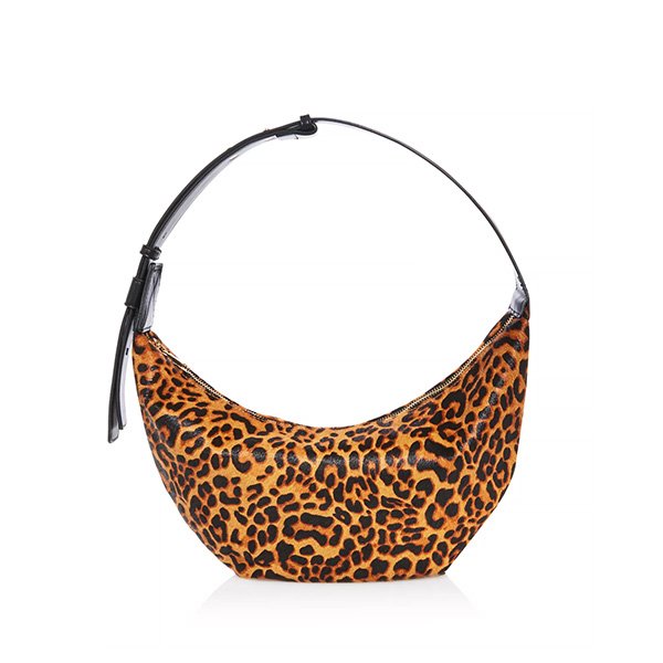 Calf Hair Handbag AQUA front view of leopard print crescent shape