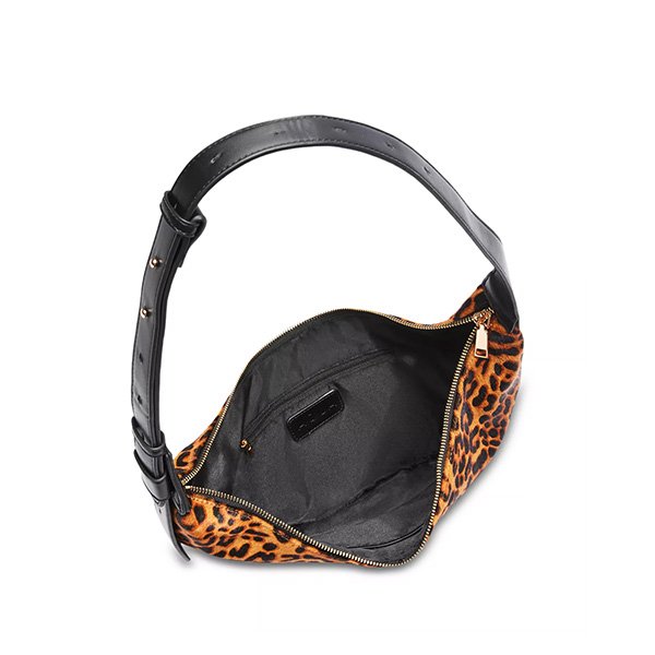 Calf Hair Handbag AQUA interior view with zip pocket and studded strap detail