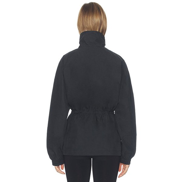 Cinched Waist Jacket ALL THE WAYS black back view with drawstring waist and funnel neck