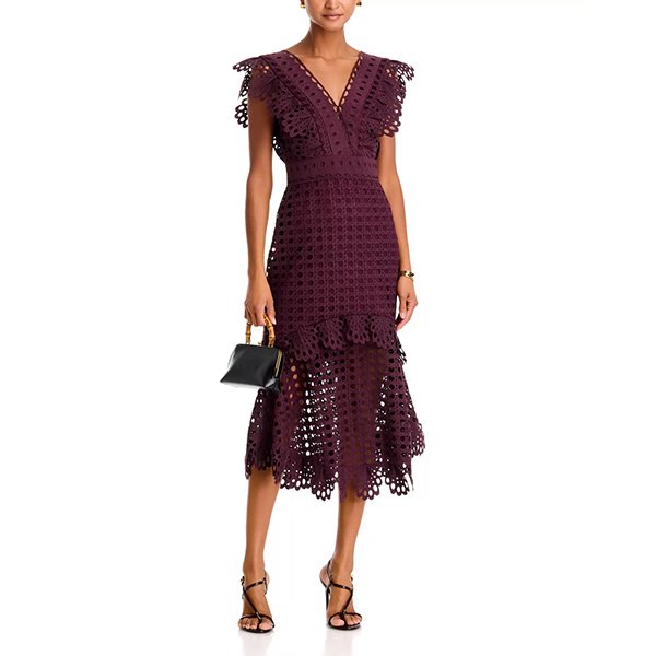 Eyelet Dress - V Neck Midi | AQUA
