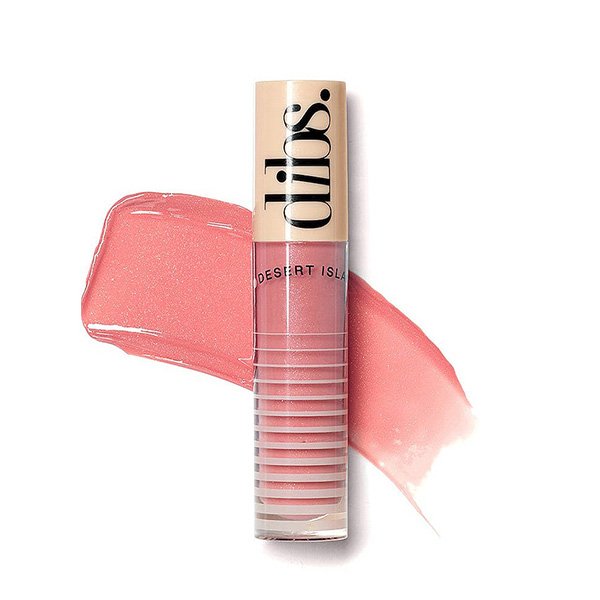Glossy Lip Balm DIBS Go To in Effortless Pink rose pink shimmer swatch