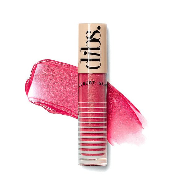 Glossy Lip Balm DIBS Go To in Strawberry Summer strawberry pink shimmer swatch