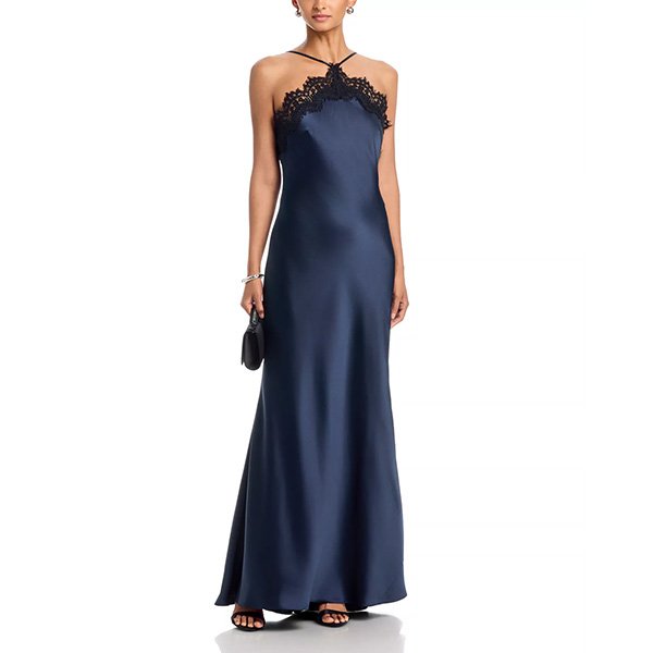 Lace Maxi Dress - Satin Halter | AQUA