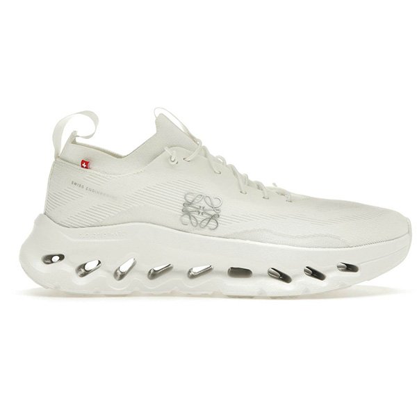 Luxury Trainers On Running LOEWE All White side profile with Swiss Engineering heel print