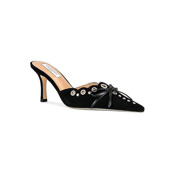 Pointed Toe Mules Tony Bianco black suede pointed toe with silver hardware