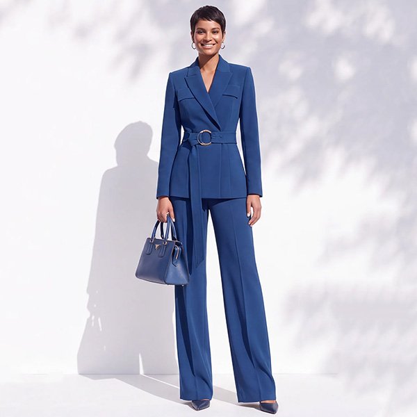 Satin Suit - Berlin Blue Belted Set | ZAPAKA