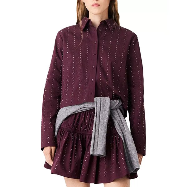 Two Piece Set - Rhinestone Shirt & Skirt