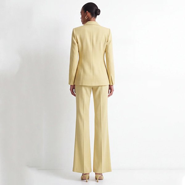 Two Piece Suit Zapaka yellow rear view with peak lapel jacket and flared side-slit pants