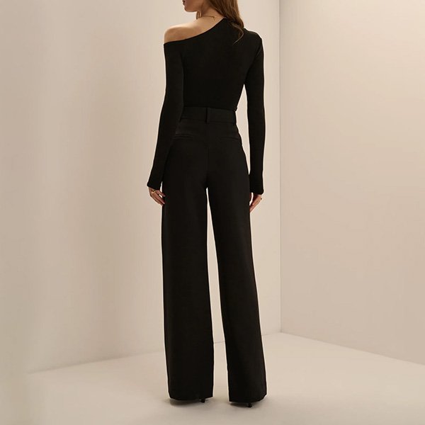 Asymmetric Top Favorite Daughter The Good Time Top rear view showing diagonal off-shoulder line and long sleeves