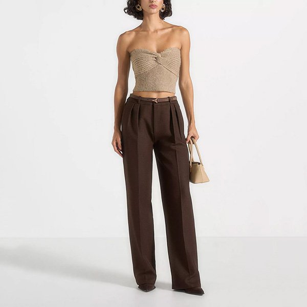 Bandeau Top Manière De Voir Emya twisted bandeau worn alone in taupe ribbed knit