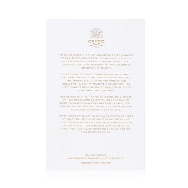 Cherry Perfume Creed Carmina box back with house heritage text and natural spray eau de parfum details