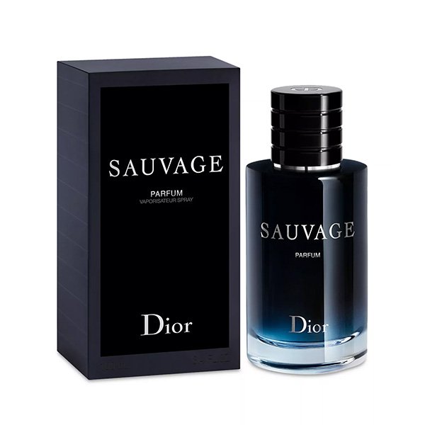 Dior Cologne Sauvage Parfum 3.4 oz midnight bottle next to sleek black box