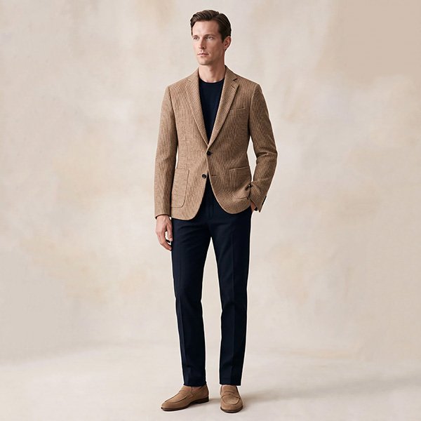 Men's Blazer - Khaki Corduroy Notch Lapel